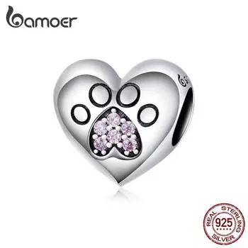 BAMOER стерлингового серебра 925 пробы животные киска собака следы лапы бусины для изготовления ювелирных изделий 925 silver