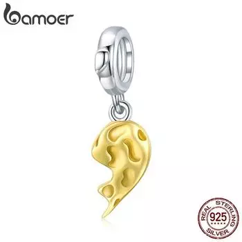 BAMOER Стерлингового Серебра 925 пробы Золотой Правый Половина Правого Сердца Подвеска-Подвеска Интимная Бусина Любовника для Оригинального Браслета Женские Ювелирные Изделия