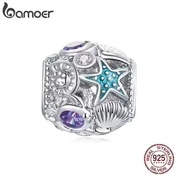 BAMOER стерлингового серебра 925 пробы звезды и бусины-ракушки, подвески, подходят для оригинального браслета или ожерелья 3 мм, ювелирные изделия своими руками 925 silver