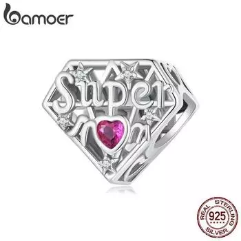 BAMOER Super Mom Шарм-бусины для женщин Изготовление ювелирных изделий из стерлингового серебра 925 пробы Семейный Шарм для оригинальных аксессуаров для браслетов SCC2766