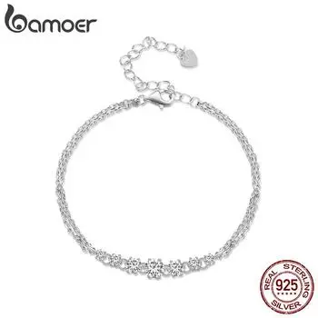 BAMOER сверкающий браслет из муассанита, регулируемый браслет для женщин, подарок на день Святого Валентина, ювелирные украшения 925 silver