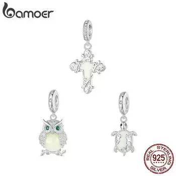 BAMOER светящиеся бусины из стерлингового серебра 925 пробы, подвеска в виде морской черепахи, подходят для оригинального браслета-подвески, ювелирные изделия C