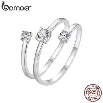 BAMOER Трехслойное кольцо с муассанитом 0,5 карата, стерлинговое серебро 925 пробы, цвет D, муассанит, штабелируемое обручальное кольцо, подарок на вечеринку 925 silver