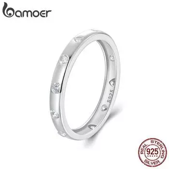 BAMOER Твердое серебро 925 пробы с бесконечным сердцем CZ с имитацией бриллианта, штабелируемое кольцо, покрытые белым золотом кольца вечности для женщин 6