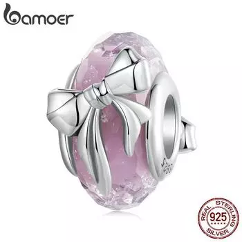 Bamoer Твердый 925 стерлингового серебра бант муранское очарование бусина подходит оригинальный браслет DIY Bamoer очарование для изготовления ювелирных изделий 15*9mm