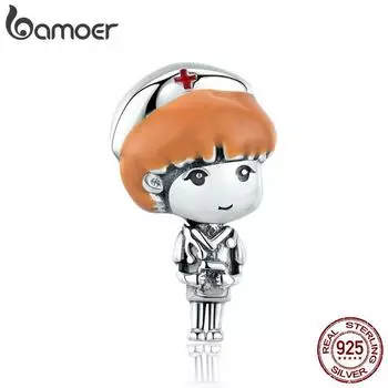 BAMOER Уникальный дизайн Подвеска S925 Серебро Женский Медсестра Ангел в белых бусинах подходит для браслета Ювелирные изделия 925 silver