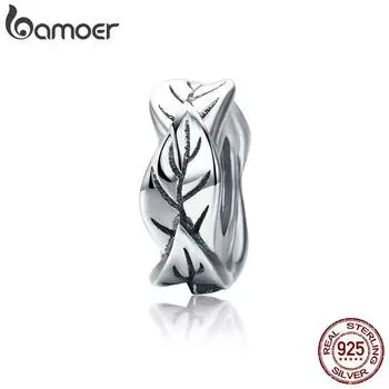 BAMOER Весенняя коллекция, стерлинговое серебро 925 пробы, штабелируемые бусины в виде листьев дерева, подходят для браслета-подвески, ожерелья SCC597