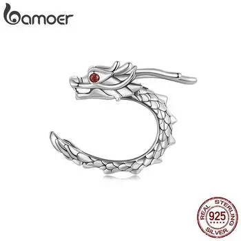 BAMOER Винтаж 925 стерлингового серебра дракон серьги-кольца для женщин счастливый готический животное дракон ушные клипсы вечеринка панк хип-хоп подарок 0.5*1.3cm серебряный