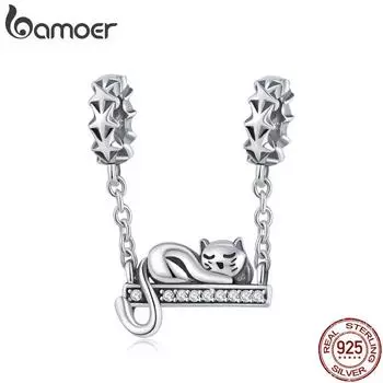 BAMOER Висячий шарм из стерлингового серебра 925 Очаровательный кот SCC856