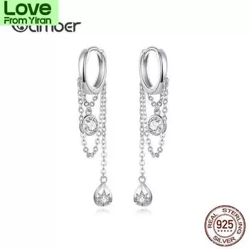 Bamoer Waterdrop Круглые геометрические серьги-подвески с цепочкой для женщин из стерлингового серебра Женские модные украшения Orecchini Sce638