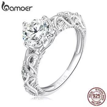 BAMOER винтажное кольцо из стерлингового серебра 925 пробы, роскошное кольцо с драгоценными камнями для женщин, блестящее кольцо с фианитом, свадебный подарок, ювелирные изделия 6
