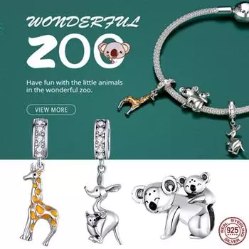 BAMOER Wonderful Zoo Series Животное Очарование Стерлингового Серебра 925 пробы Подвеска из бисера DIY Оригинальный браслет C