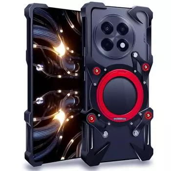 Бампер-чехол для OnePlus Ace 5 5G/Ace 5 Pro 5G/13R 5G с подставкой, из алюминиевого сплава, магнитная крышка для телефона с ремешком на запястье Black