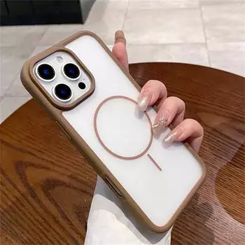 Бампер цвета конфеты полупрозрачный для Magsafe магнитный чехол для iPhone 16 15 14 13 12 Pro Max Plus матовый беспроводной зарядки мягкий чехол iPhone 16 Pro Max чёрный