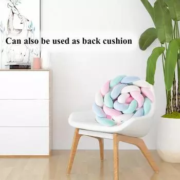 Бампер для детской кроватки, плетеный бампер ручной работы, мягкая подушка с узлом розовый/синий