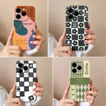 Бампер для Infinix Smart 9 Note 40X Hot 50 50Pro Plus 50i Zero 40 5G 4G чехол с узором в клетку жидкий силикон противоударный защитный для Infinix новый чехол Infinix Note 40X 5G