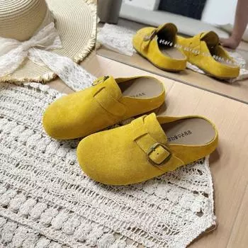 Bamuxiu early spring thick bottom new ugly cute big head half slippers women s anti-velvet bag head drag casual slippers 35 жёлтый