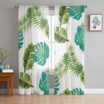 Банановая черепаха зеленые листья занавеска для гостиной прозрачный тюль занавески окна прозрачные для спальни аксессуары декор W135 x H114cm