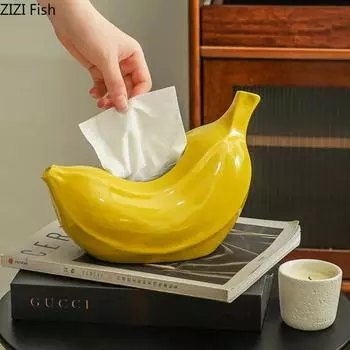 Банановая коробка для салфеток, украшение, креативный обеденный стол, керамическая коробка для хранения салфеток, светлый, роскошный домашний кухонный держатель для салфеток