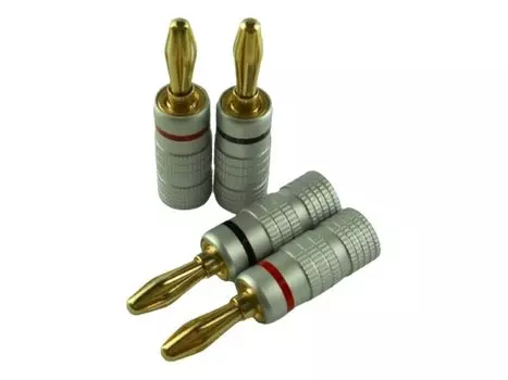 Банановый штекер 24-каратное золотое покрытие без пайки простой набор из 4 шт. MG-M серебряный