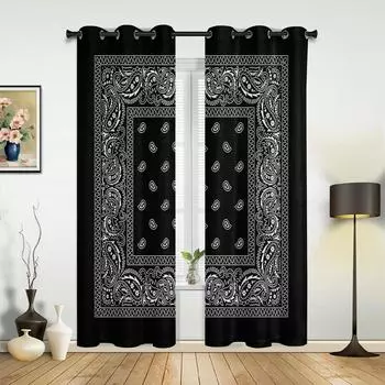 Bandana Paisley Black White Window Curtains Home Decoration Living Room Curtains Kid s Room Drapes Cortinas For Kitchen Bedroom 135W x 60H(cm) x1