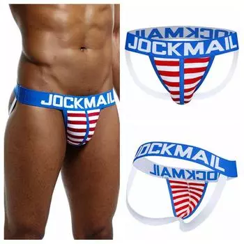 Бандажи JOCKMAIL, модные мужские стринги в полоску, сексуальные трусы с низкой талией и Т-образной спинкой, спортивные трусы-стринги, повседневное мужское нижнее белье-бикини M