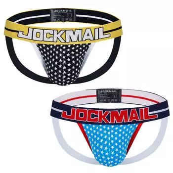 Бандажи JOCKMAIL с маленьким принтом звезд из чистого хлопка, модные, с низкой талией, сексуальные, мужские стринги, нижнее белье M
