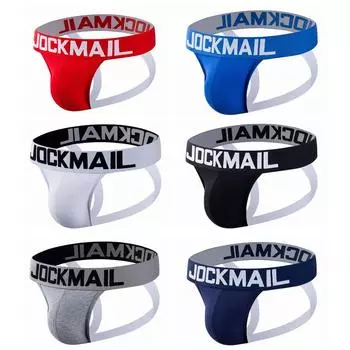 Бандажи JOCKMAIL, сексуальные мужские стринги с низкой посадкой, нижнее белье, хлопковые дышащие спортивные шорты с Т-образной спинкой, простые модные мужские бикини, стринги, брюки-стринги M