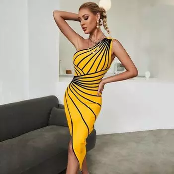 Бандажное платье на одно плечо 2023 Бандажное платье Элегантное сексуальное вечернее платье Высокое качество Темпераментное платье Платье Женский клубный наряд на день рождения S хаки