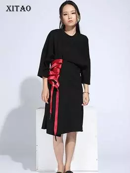 Бандажное платье XITAO необычного контрастного цвета SG065 One Size чёрный