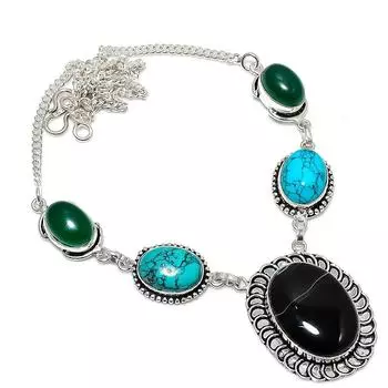 Ювелирное ожерелье из серебра 925 пробы с полосчатым агатом, 18 дюймов, U9R85 чёрный