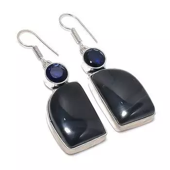 Banded Agate, Topaz Handmade 925 Sterling Silver Jewelry Earring 2.09 T7Q91