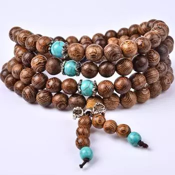 Bangle Wood Rosary Tibetan Beads 108 Buddhist Bracelet Wenge Turquoise 6
