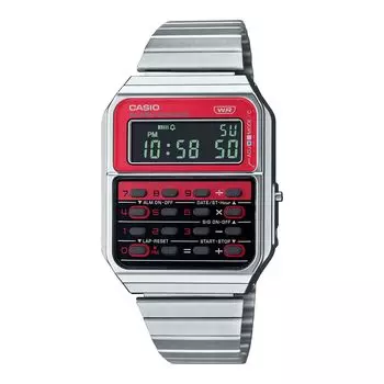 Банк данных часов CASIO Calculator, красный Casio DATABANK, браслет из нержавеющей стали [Доставка почтой] Мужская CA-500WE-4B [Товар] красный