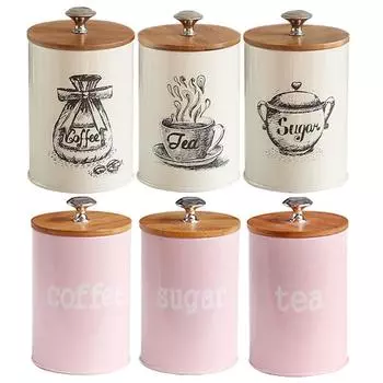 Банка для хранения чая, кофе, сахара с бамбуковой крышкой, пищевое зерно, крупы, конфеты, органайзер, металлический контейнер, жестяная банка для кухонного стола розовый
