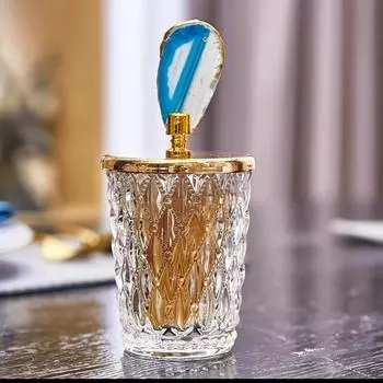 Банка для хранения Nordic Relief Glass – декоративная банка с крышкой из натурального агата для чая, конфет и специй Blue S