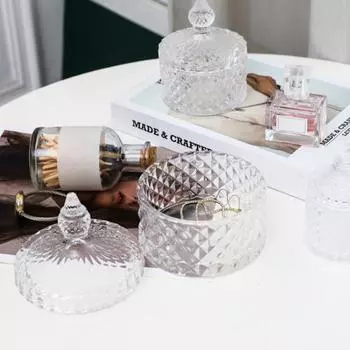Банка для хранения с крышкой в европейском стиле, рельефный процесс, многофункциональная декоративная настольная банка для хранения, прозрачная стеклянная банка для ювелирных изделий, конфет, бытовые принадлежности