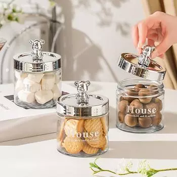 Банка для конфет из сухофруктов с медвежьим вкусом, стеклянная банка для хранения, банка для закусок, контейнер для ватных палочек белый