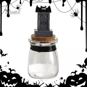 Банка для конфет на Хэллоуин, маленькая стеклянная банка с крышкой, скульптура летучей мыши, тыква, украшение на Хэллоуин, банка для конфет для кухонного стола E