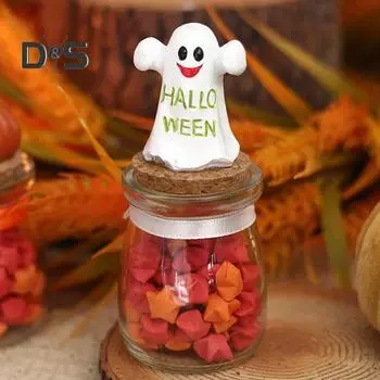 Банка для конфет на Хэллоуин, маленькая стеклянная банка с крышкой, скульптура летучей мыши, тыква, украшение на Хэллоуин, банка для конфет для кухонного стола E