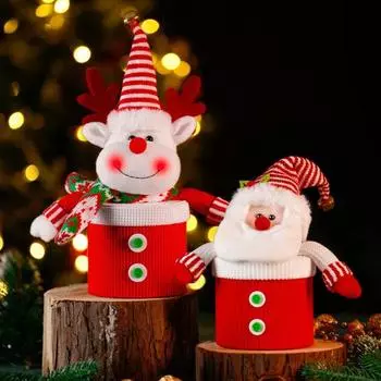 Банка для конфет, Рождественская вязаная ткань с мультяшным дизайном, большая вместимость, создает атмосферу, кукла для пожилых людей, банка для конфет A