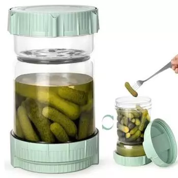 Банка для маринованных огурцов на 50 унций с ситечком, откидная вилка, отделение для сухих и влажных огурцов, сепаратор сока, герметичный герметичный контейнер для маринованных овощей большой емкости белый
