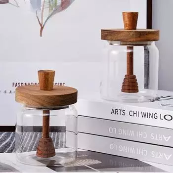 Банка для меда, усовершенствованная герметичная емкость из боросиликатного стекла, стержень для смешивания с деревянной крышкой, прозрачная бутылка для меда