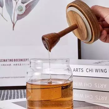 Банка для меда, усовершенствованная герметичная емкость из боросиликатного стекла, палочка для смешивания с деревянной крышкой, прозрачная бутылка для меда, 18 унций