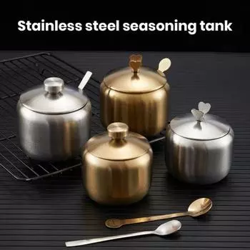 Банка для приправ, контейнер для приправ из нержавеющей стали, влагостойкая банка для хранения соуса с ложкой для домашней кухни A