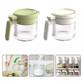 Банка для приправ Прозрачная пыленепроницаемая влагостойкая утолщенная бутылка с хорошим уплотнением прессового типа с ложкой Большая емкость Бутылка для хранения порошка сахарной соли зелёный