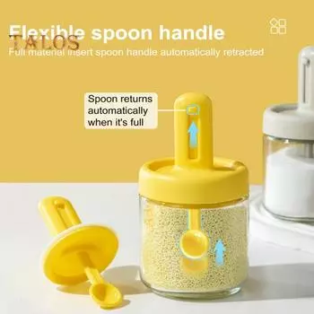 Банка для приправ, стеклянная бутылка для специй, большая емкость, прозрачный корпус, телескопическая ложка, крышка, герметичная, влагостойкая, бытовая кухонная коробка для хранения соли белый