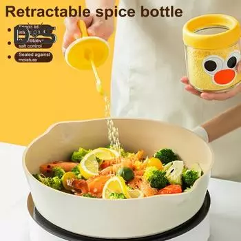 Банка для приправ, стеклянная бутылка для специй, большая емкость, прозрачный корпус, телескопическая ложка, крышка, герметичная, влагостойкая, бытовая кухонная коробка для хранения соли белый
