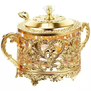 Банка для сахара, миска для конфет, контейнер для хранения приправ, солонка, винтажная коробка для приправ, золотое декоративное блюдо, крышка для перца, ложка для чая 11X11CM золотистый