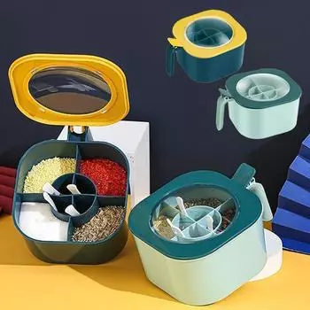 Банка для специй, коробка для приправ с ложкой, несколько отделений, контейнер для соли, перца, приправ, банки, кастрюли, кухонные аксессуары зелёный